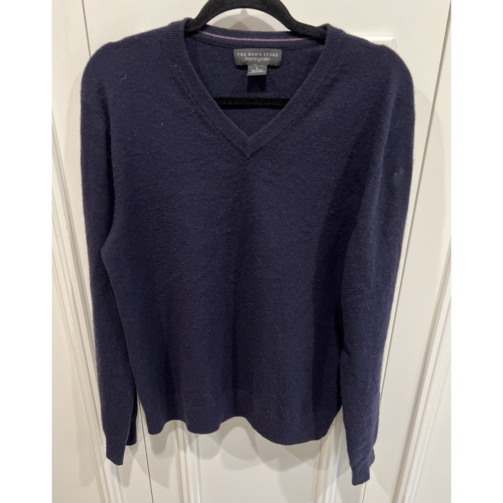 The Men's Store Bloomingdale's Navy Cashmere Pullover Sweater Size Large V‎ Neck